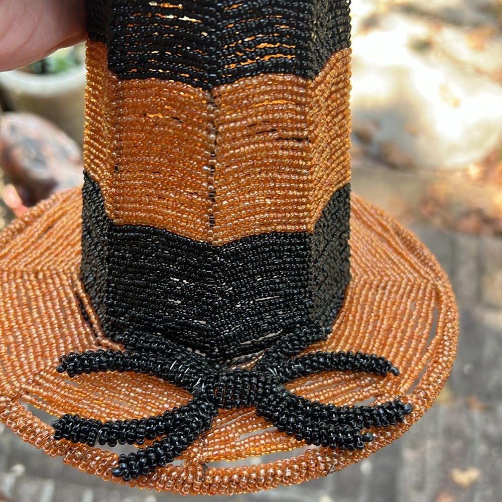 Beaded Halloween orange and black witch hat decor spider detail 15 in tall - Picture 10 of 10